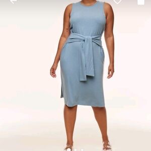Adore Me 1X Amare Plus Soft Blue Midi Dress With Faux Sleeve Tie